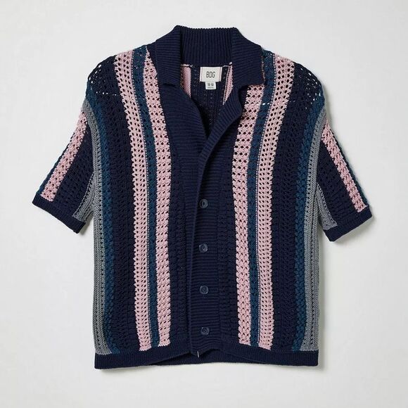 BDG Striped Button-Down Short Sleeve Polo Sweater size S - Picture 3 of 7